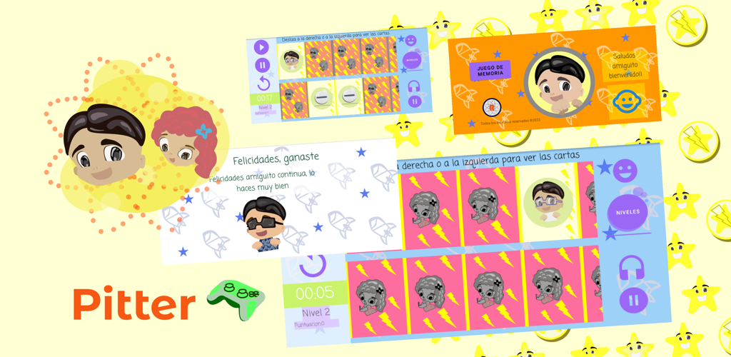 Pitter juego memoria cartas Game Screenshot