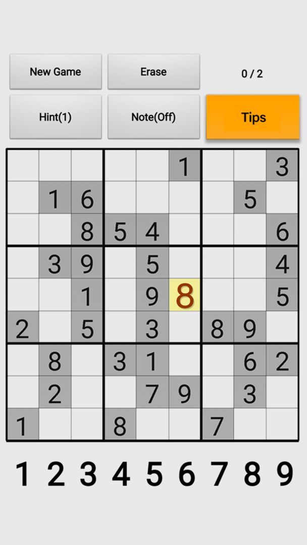 Screenshot of Classic Sudoku puzzle