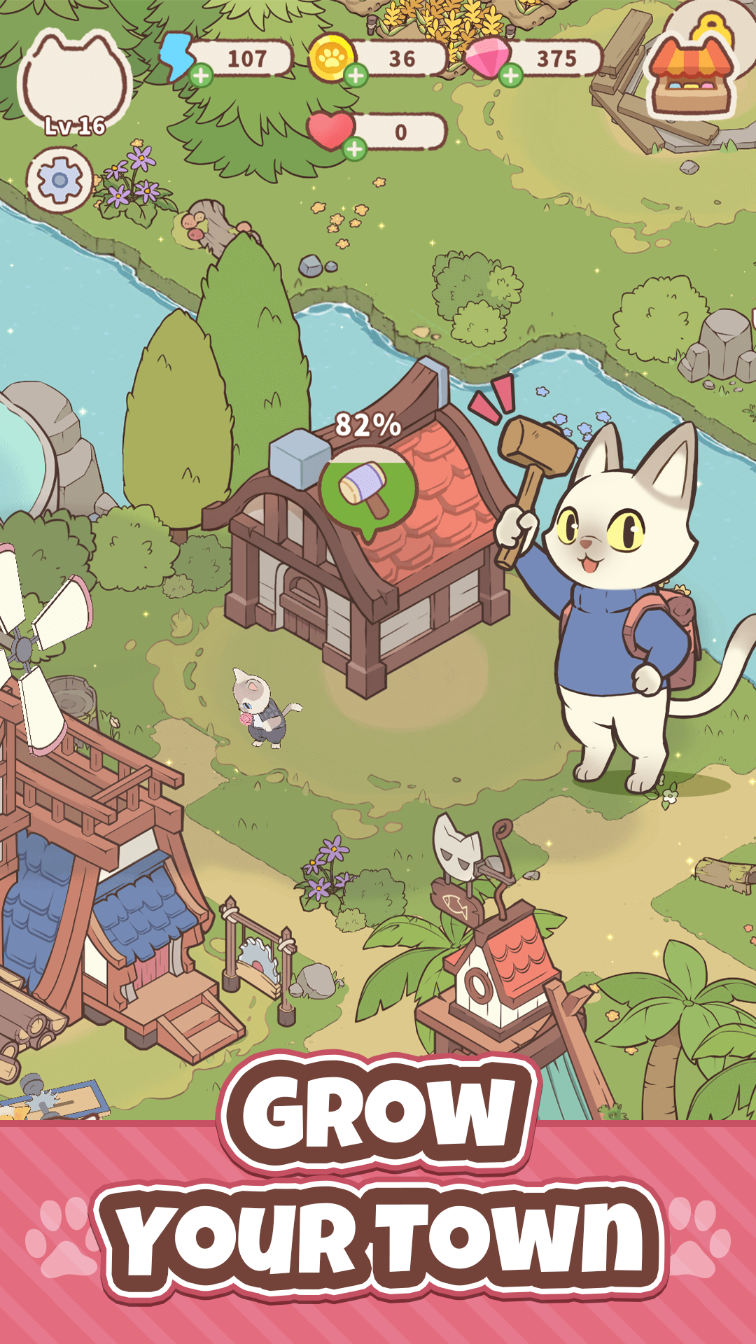 Merge Cat Town : Island Build Game Screenshot