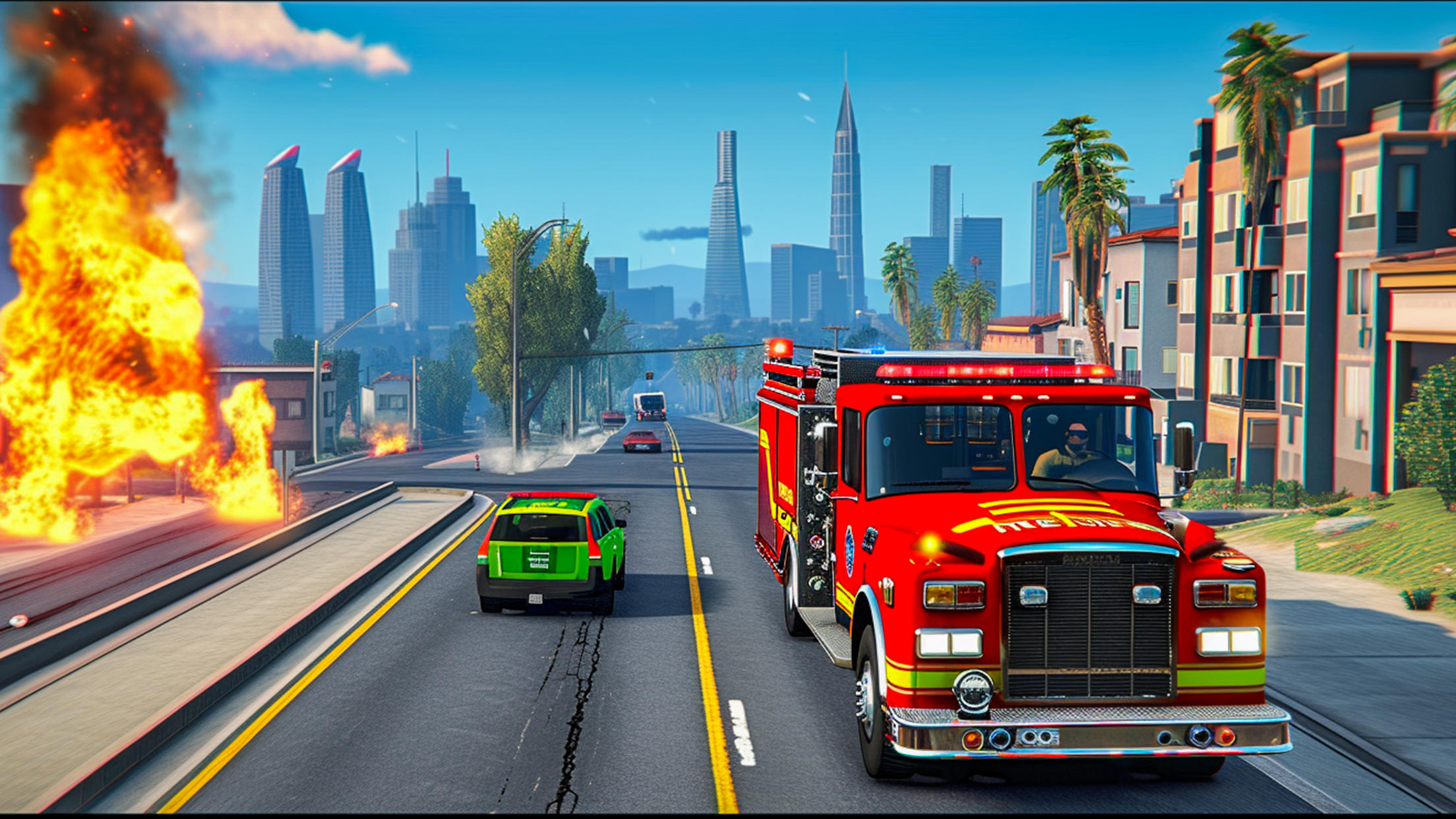 Captura de Tela do Jogo Firetruck Game Rescue Sim 3d