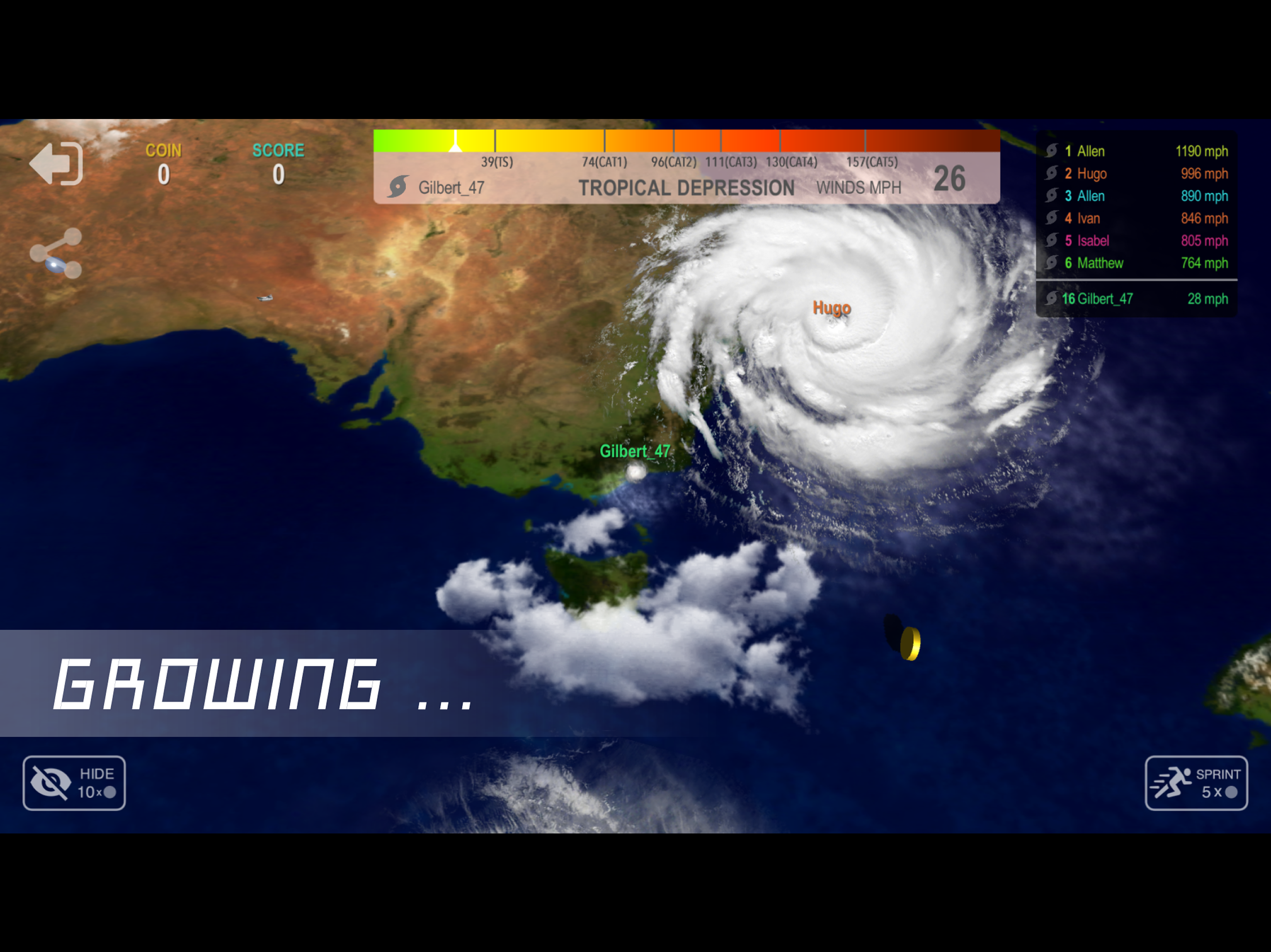 ハリケーン.io - 巨大台風に成長のキャプチャ