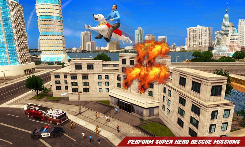 Flying Superhero Dog Hero City Rescue: Dog Games Game Screenshot