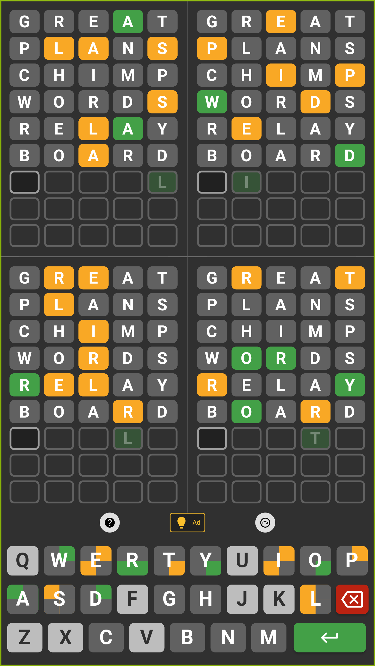 Quad Wordles Quordle Game Screenshot