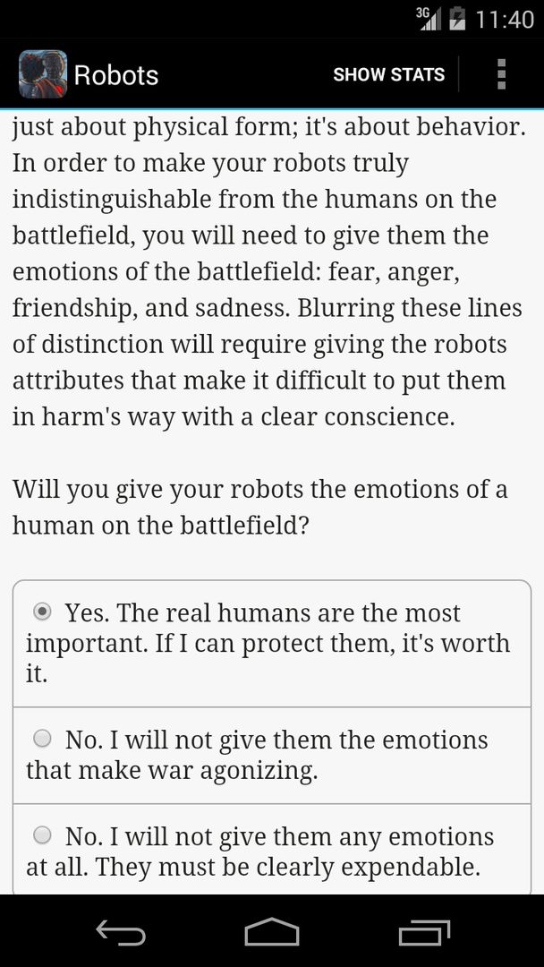 Screenshot of Choice of Robots