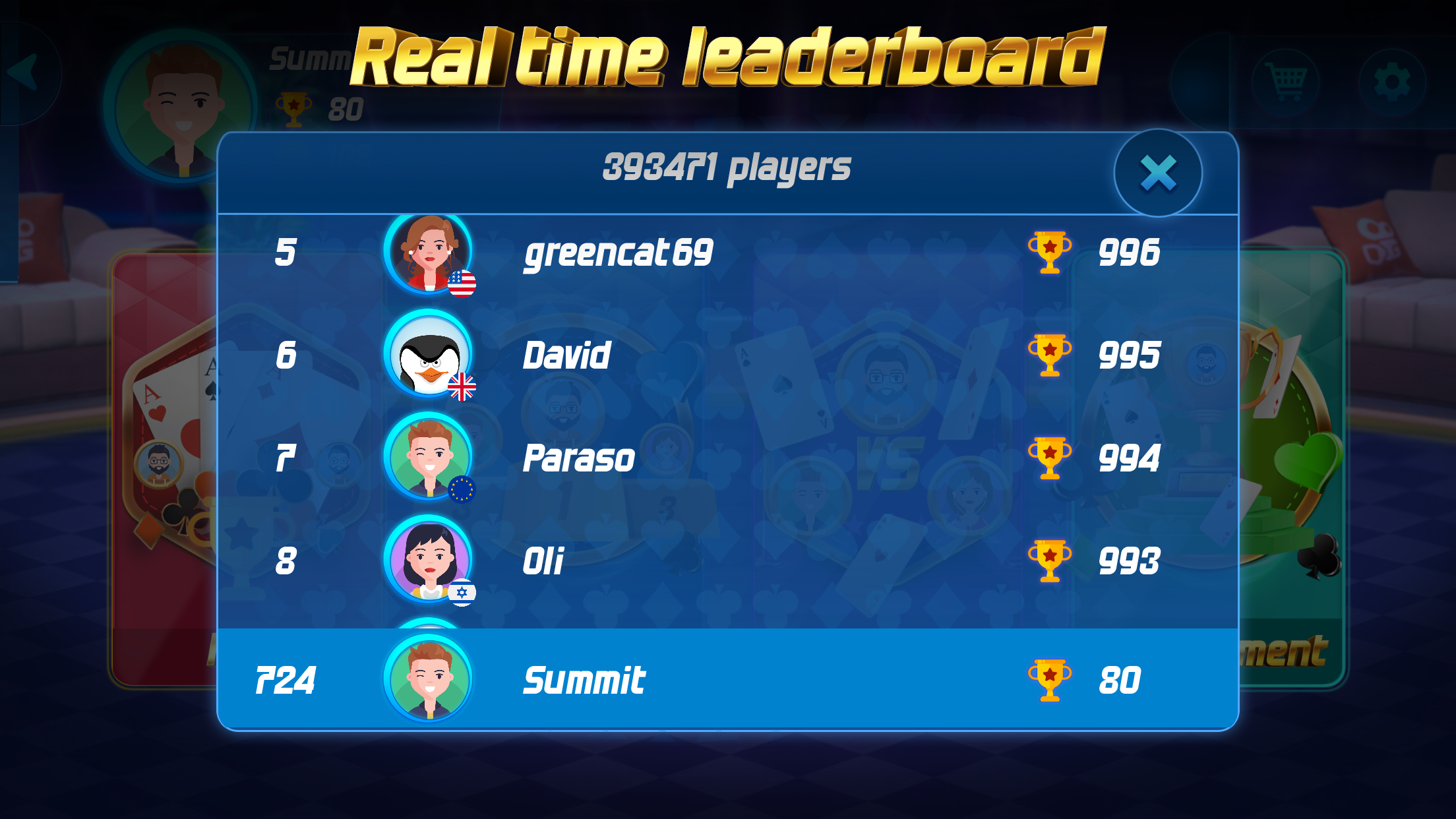 Screenshot of Gin Rummy Online