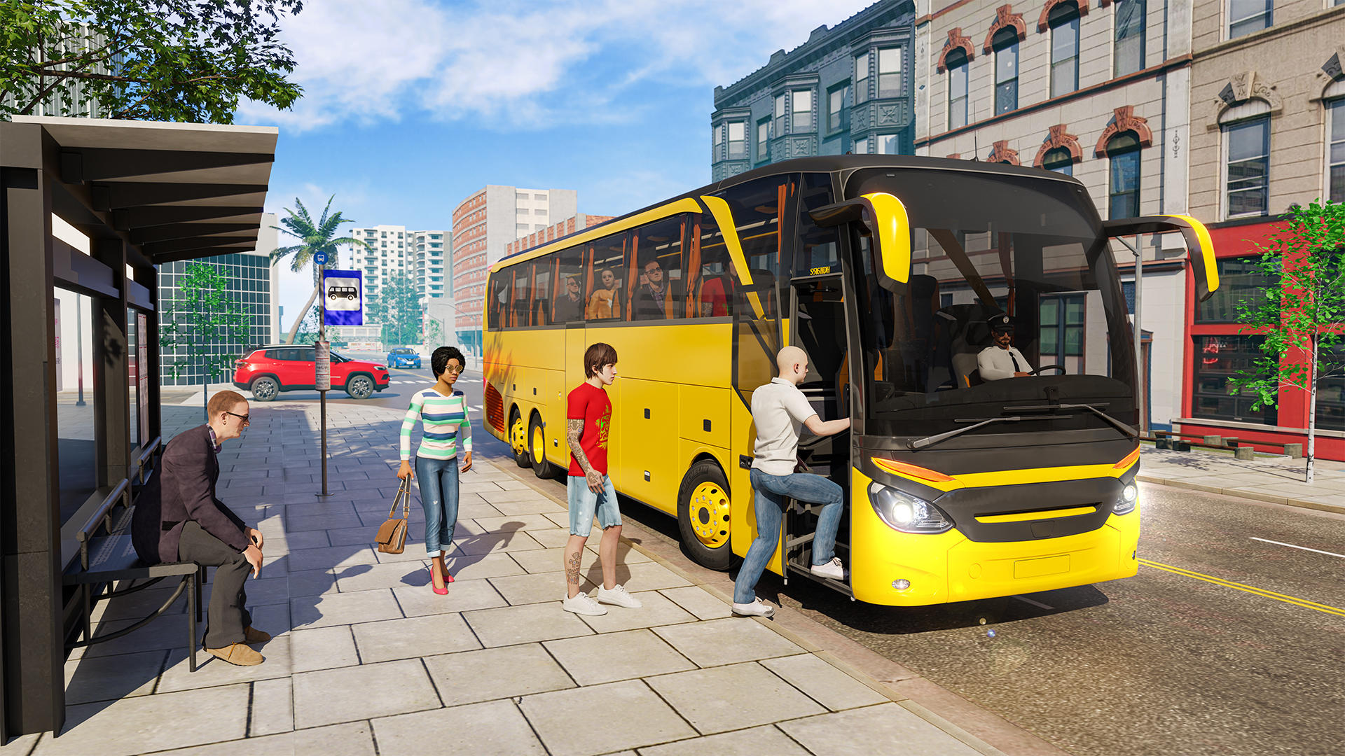 escola estacionamento para ônibus 3D