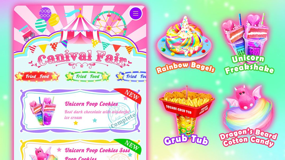 Unicorn Chef Carnival Fair Food: Games for Girls 게임 스크린 샷