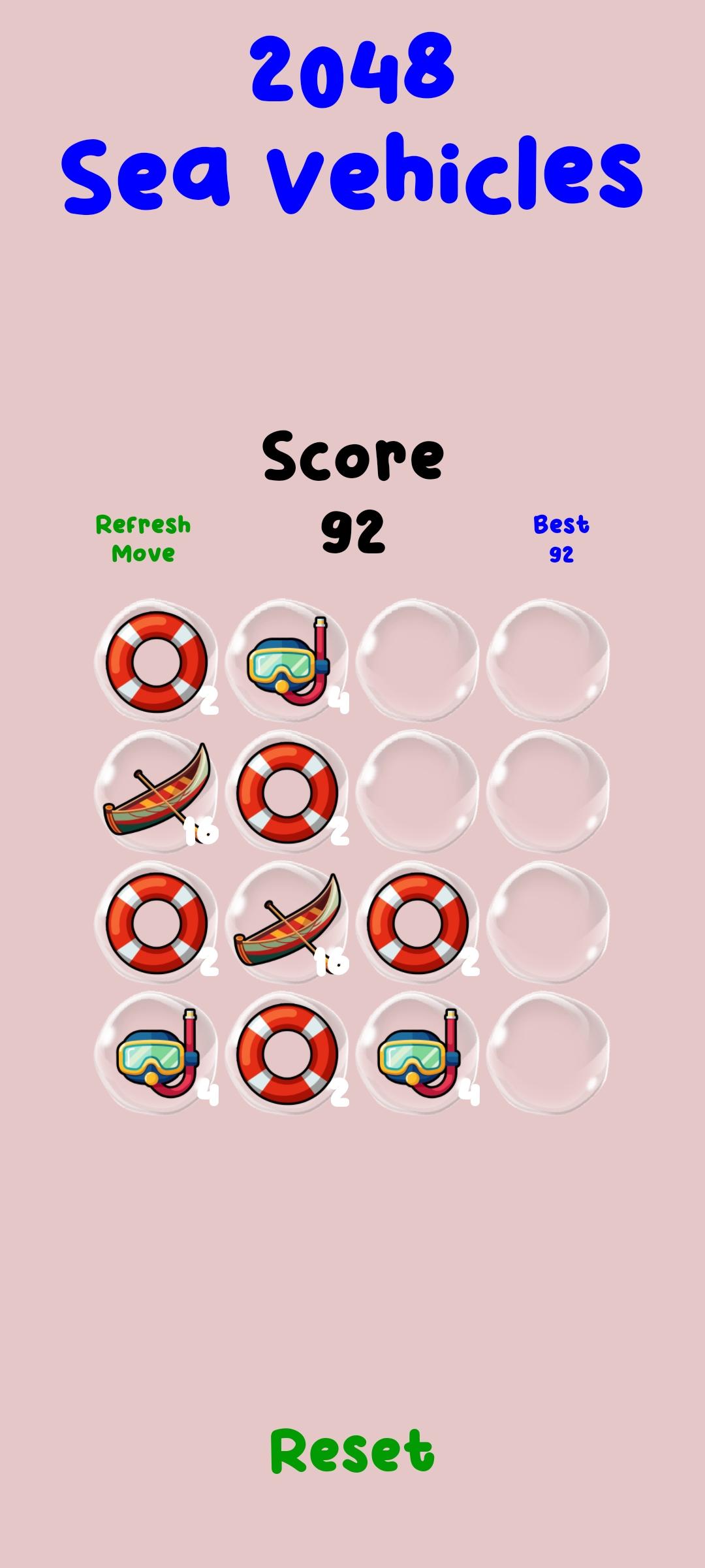 2048 Sea Vehicles Game Screenshot