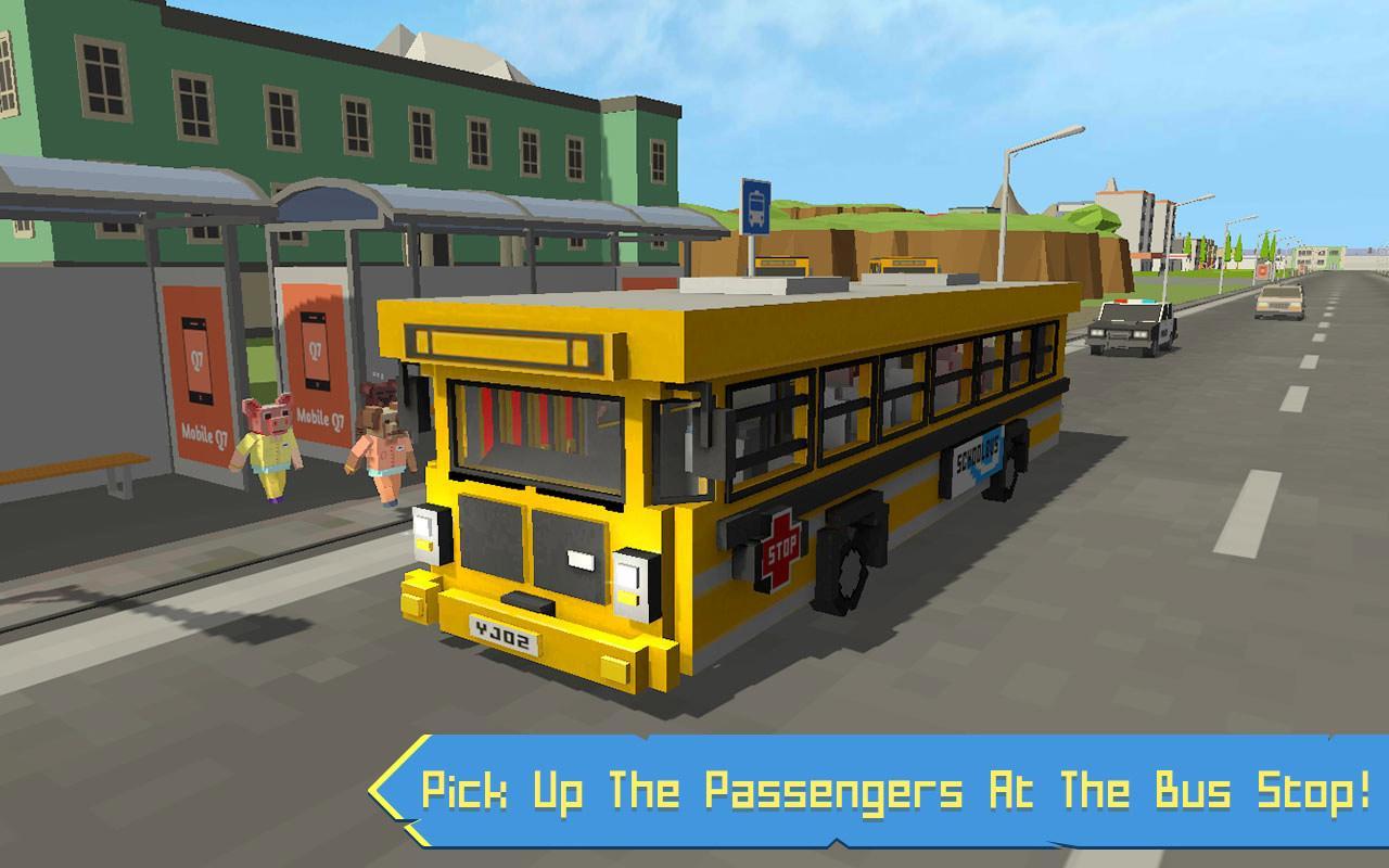 School Bus Game Blocky World Game Screenshot