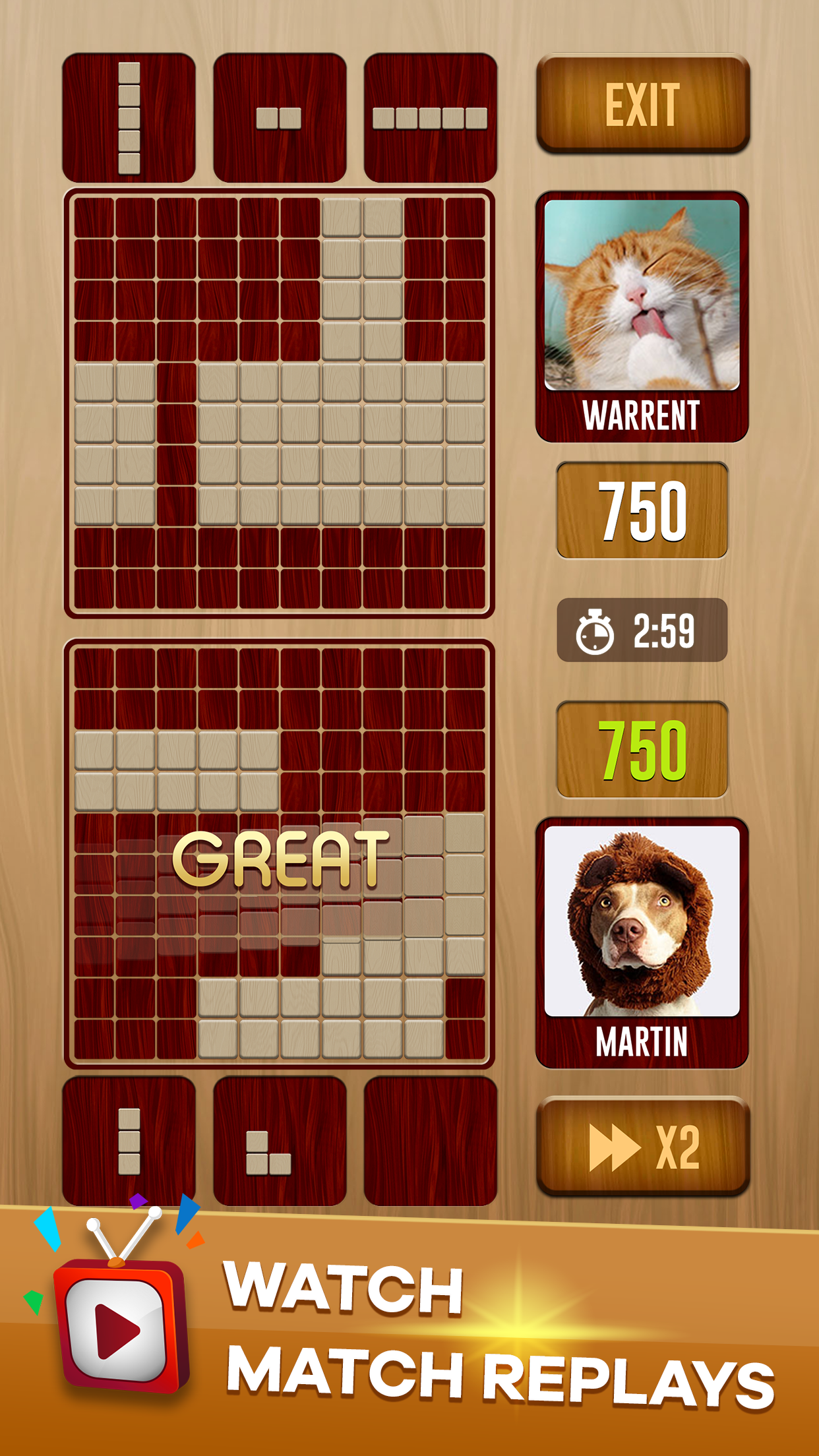 Woody Battle Block Puzzle Dual Game Screenshot