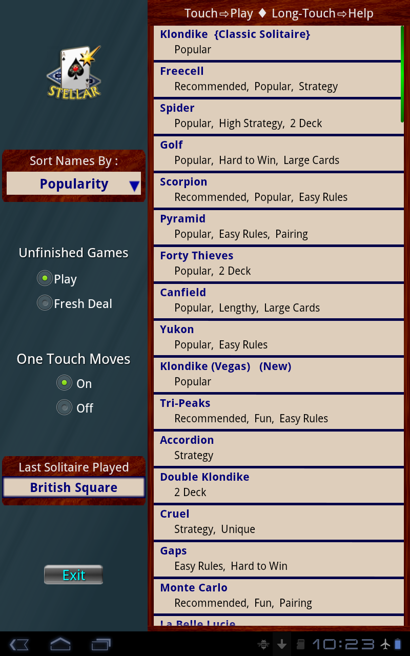 Stellar Solitaire Game Screenshot