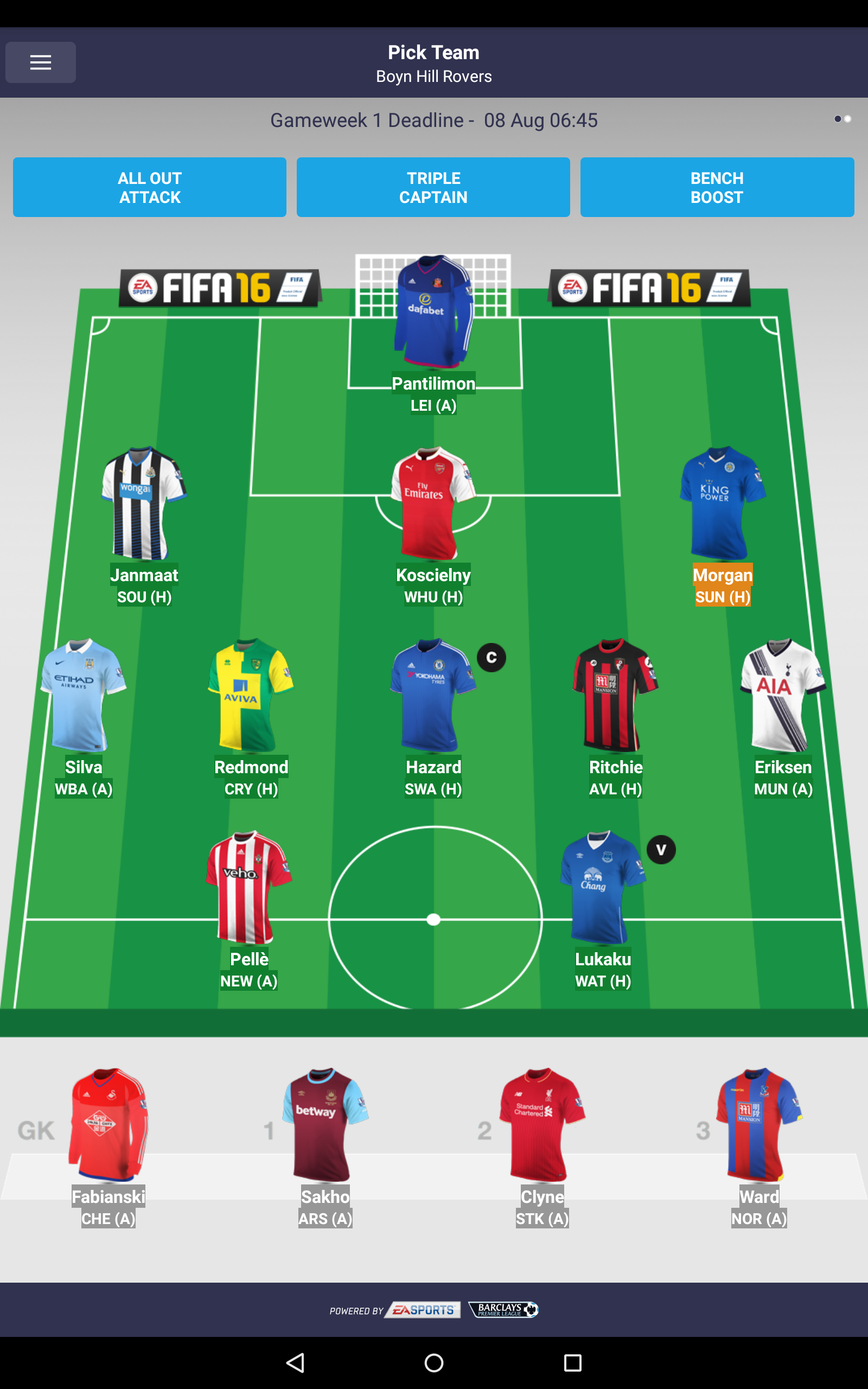 Скриншот игры Fantasy Premier League 2015/16