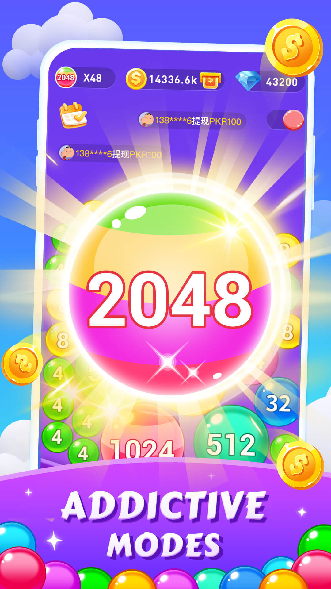 Captura de Tela do Jogo Lucky Bubble - 2048 Game