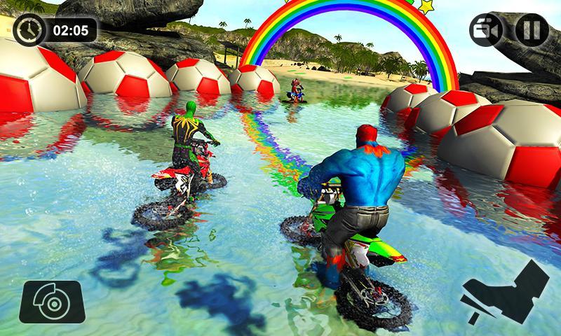 Superhero Water Surfer Bike Racing: Beach Racer Game Screenshot