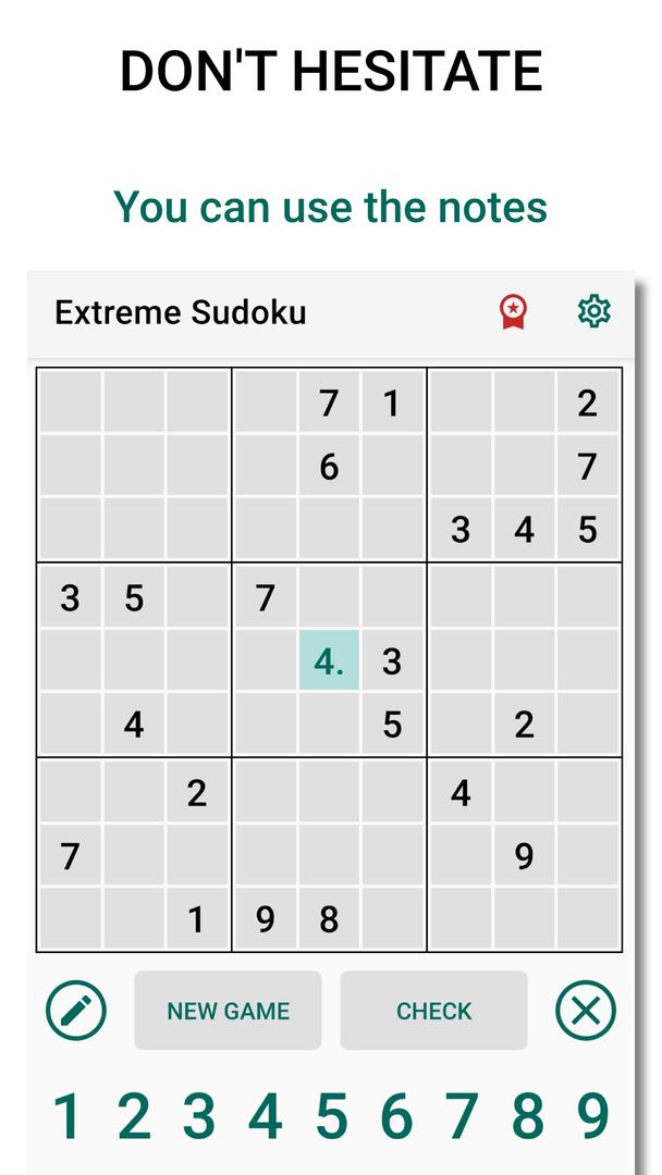 Screenshot of Extreme Sudoku: Classic Puzzle