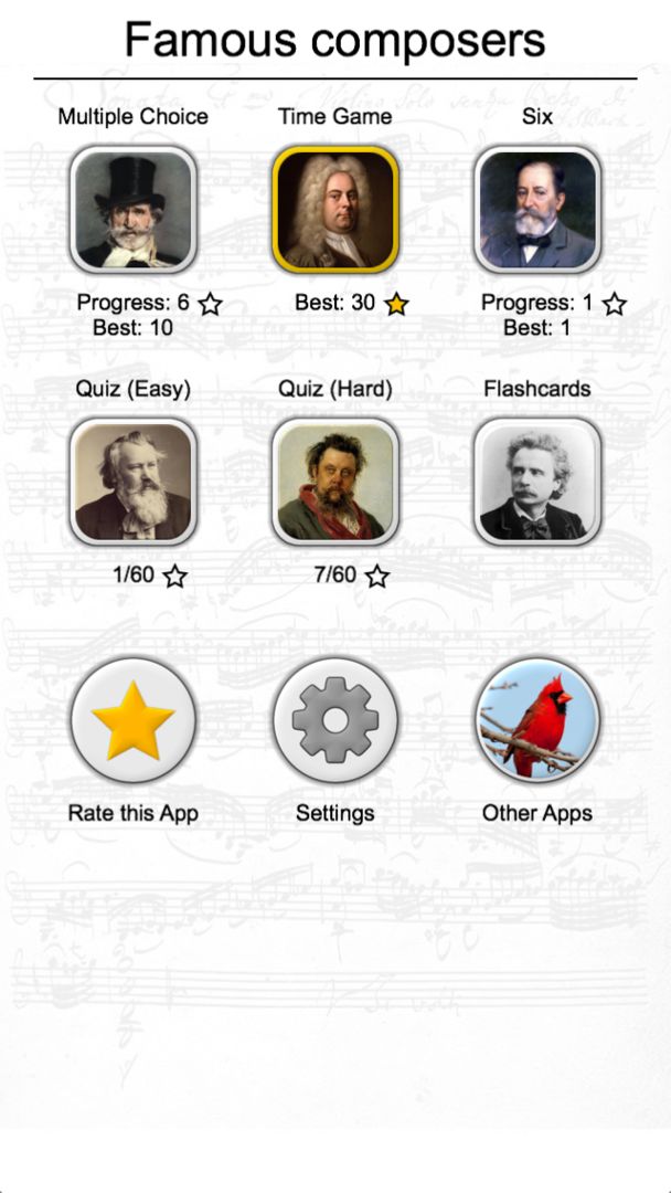Screenshot of Famous Composers Portrait Quiz