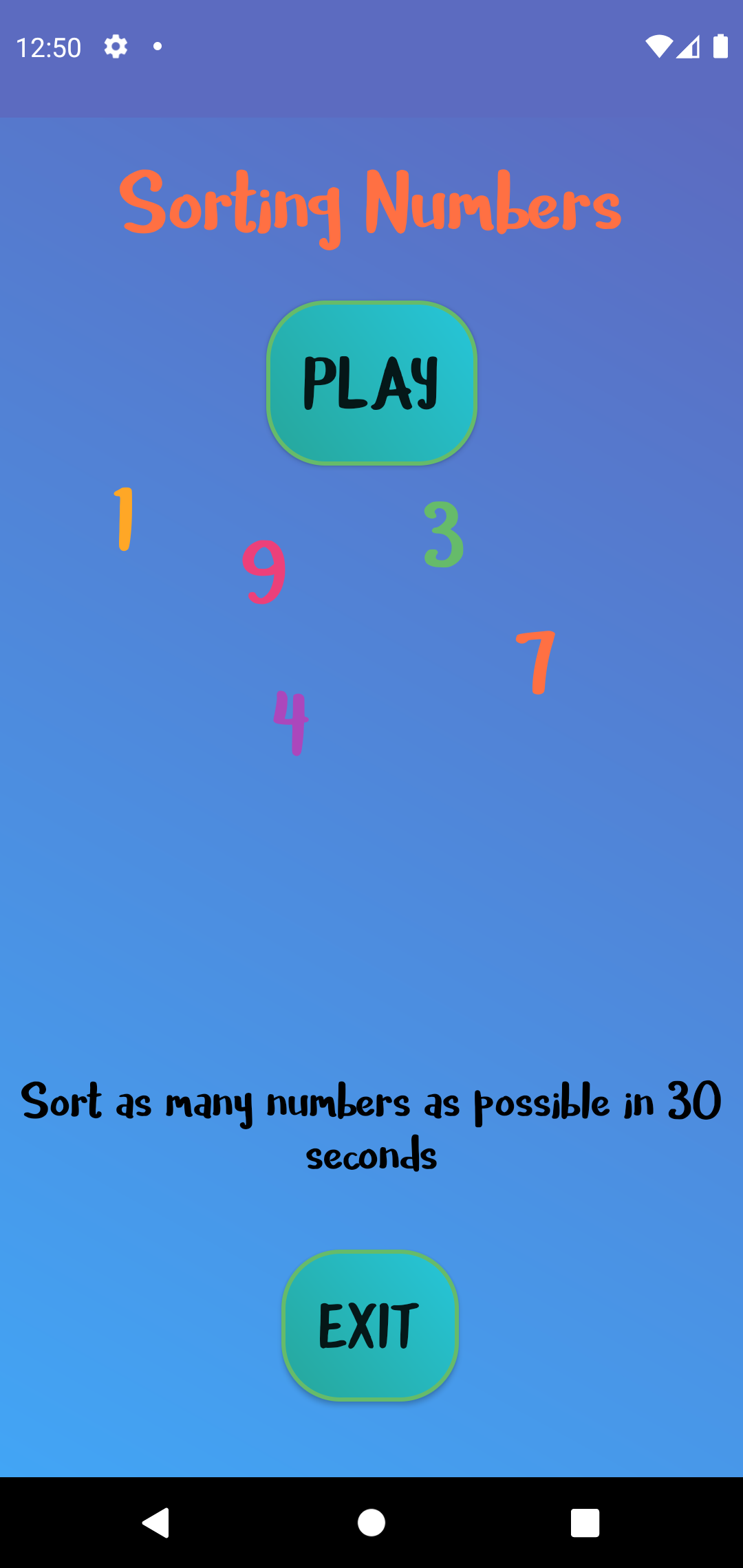 Sorting Numbers Game Screenshot