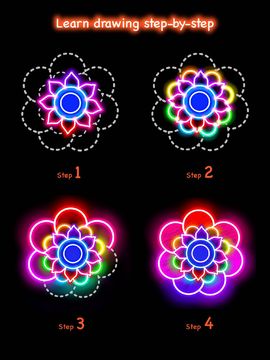 Learn To Draw Glow Flower Game Screenshot