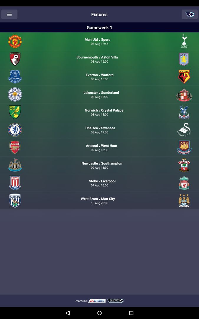 Screenshot of Fantasy Premier League 2015/16