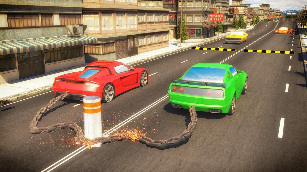 Chained Cars against Bollard Game Screenshot