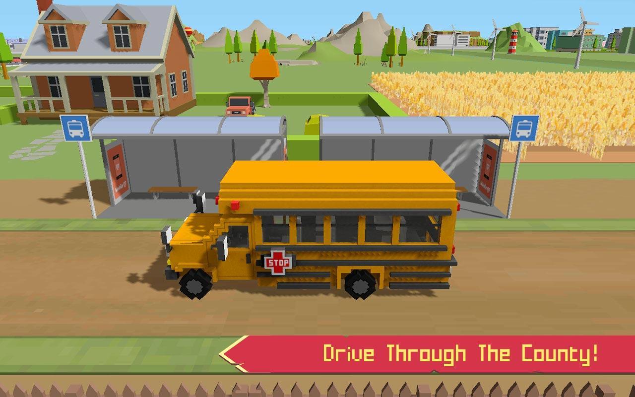 School Bus Game Blocky World Game Screenshot