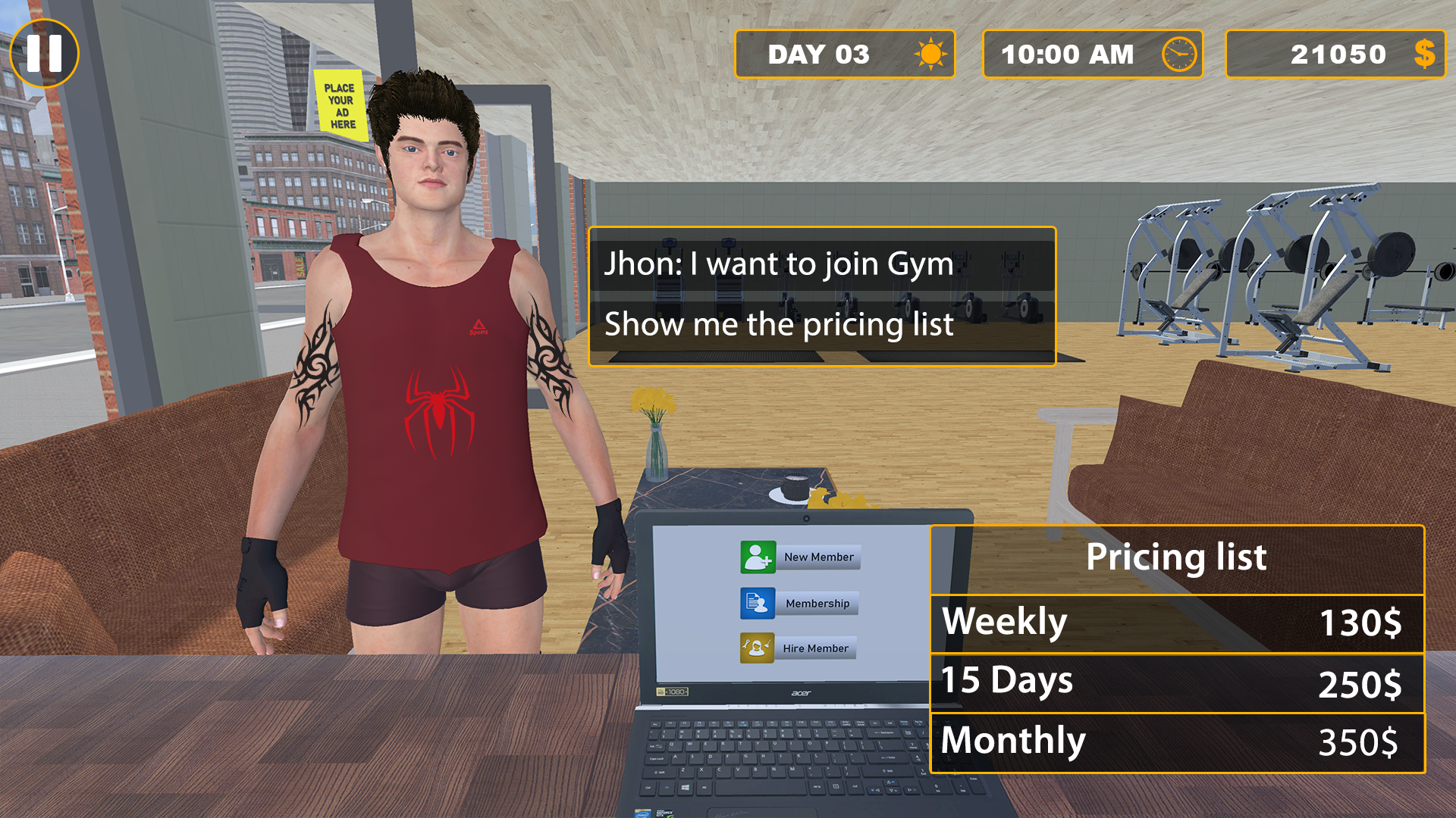 Gym Manager Business Simulator ภาพหน้าจอเกม