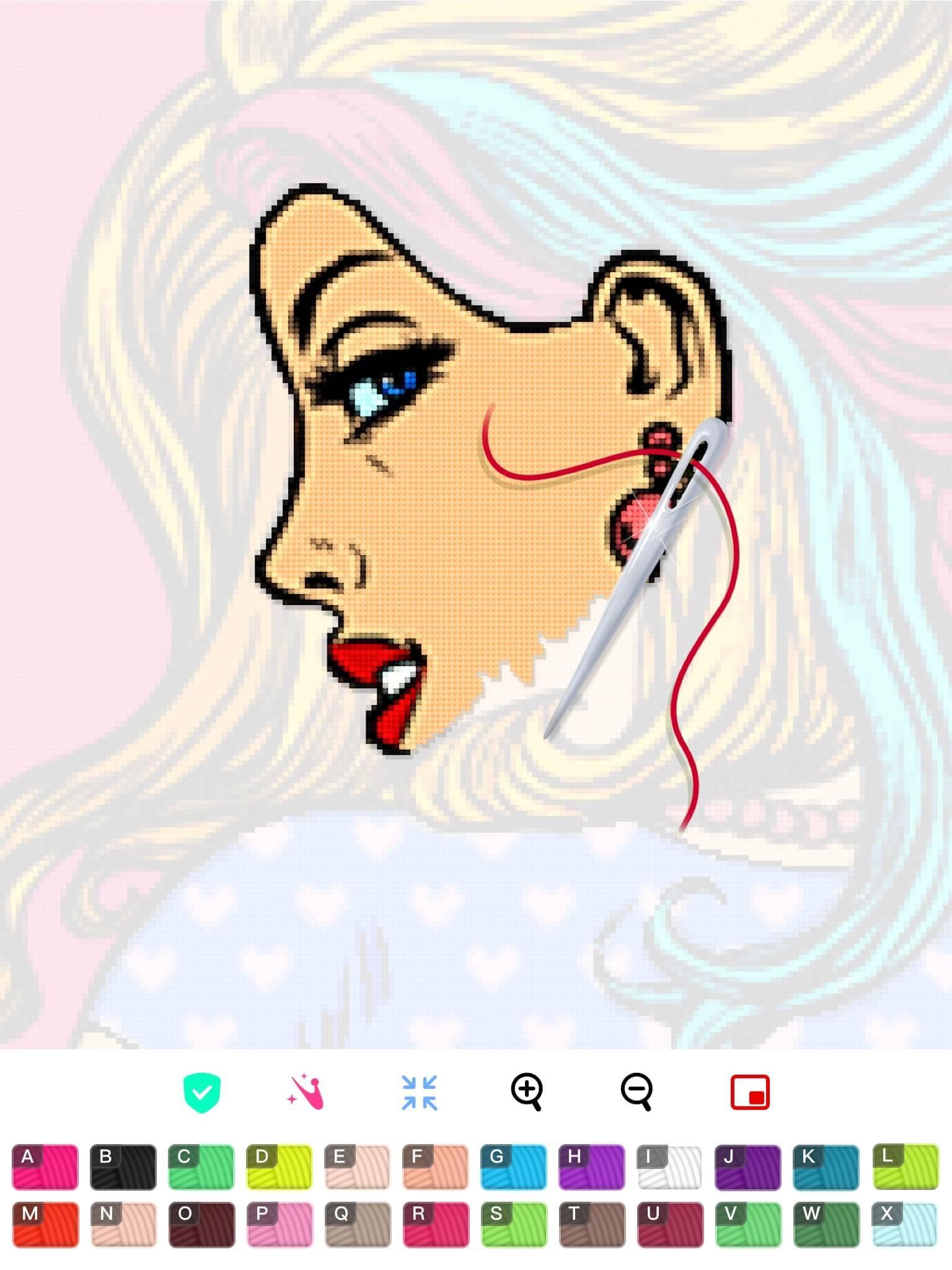 Screenshot of Color by Letter: Sewing game