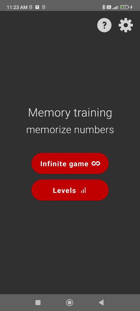 Screenshot of Memory training: numbers