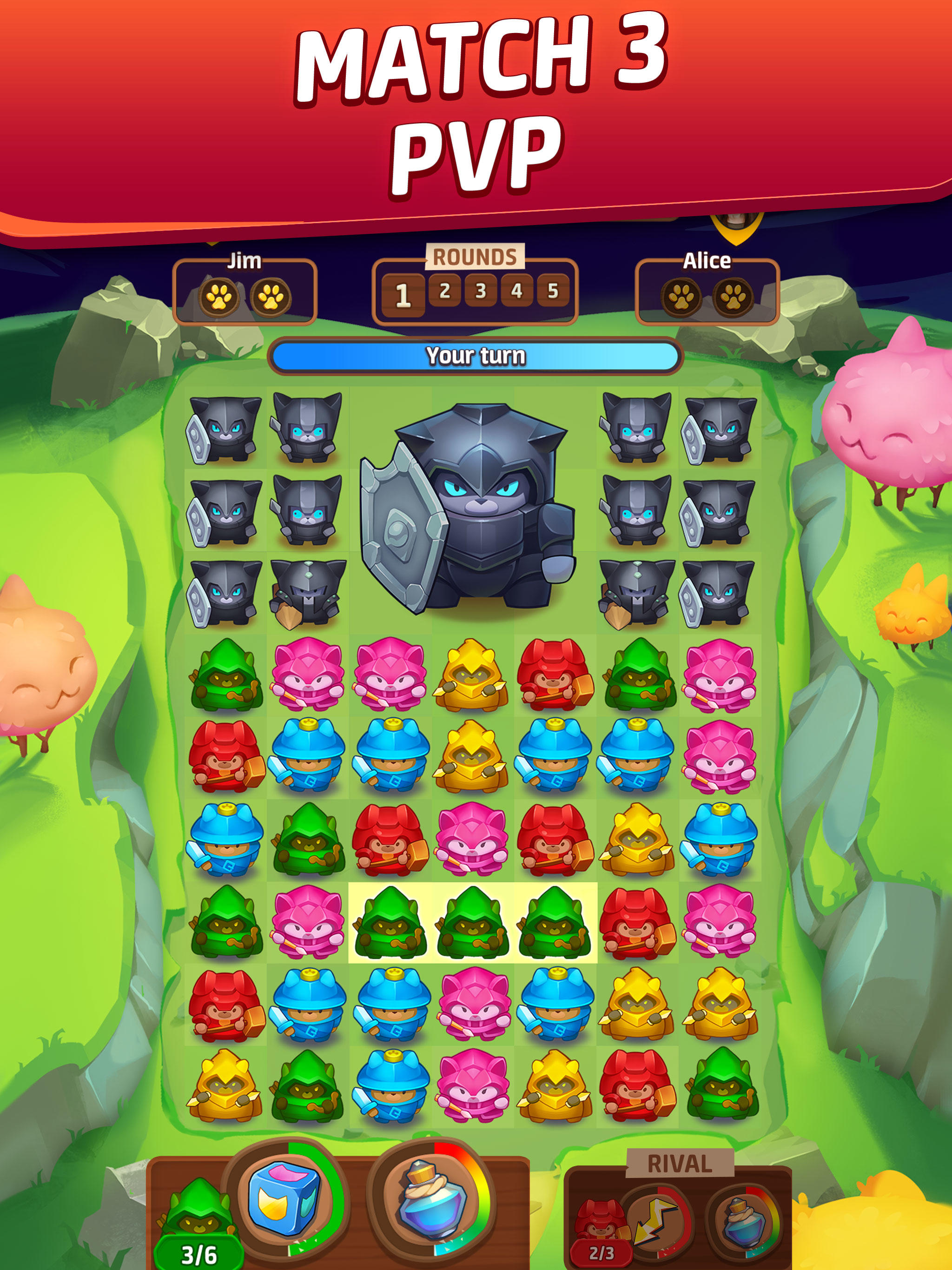 Cat Force - PvP Match 3 Game Game Screenshot