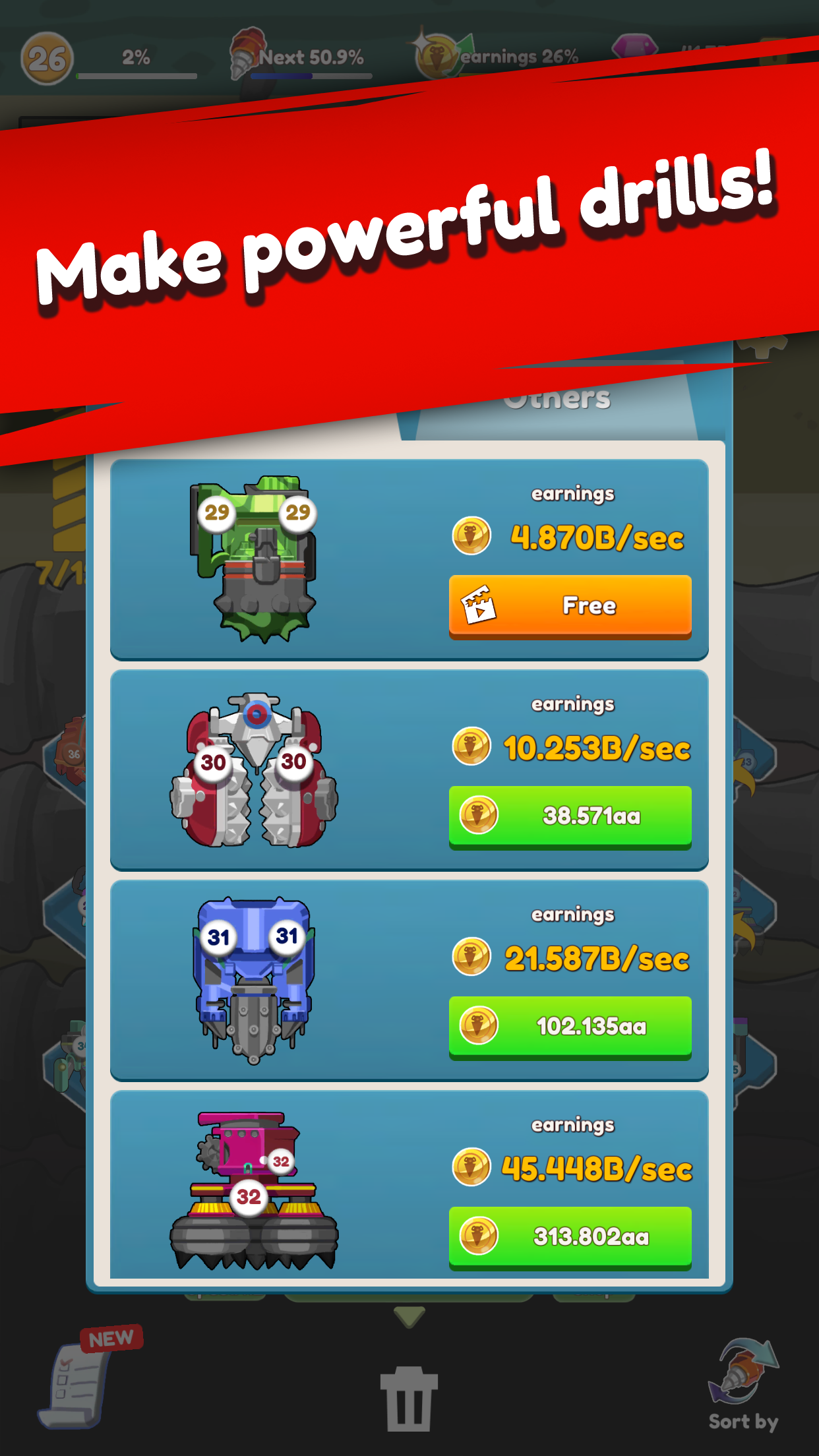 Cuplikan Layar Game Merge Drills (Idle and Merge Game)