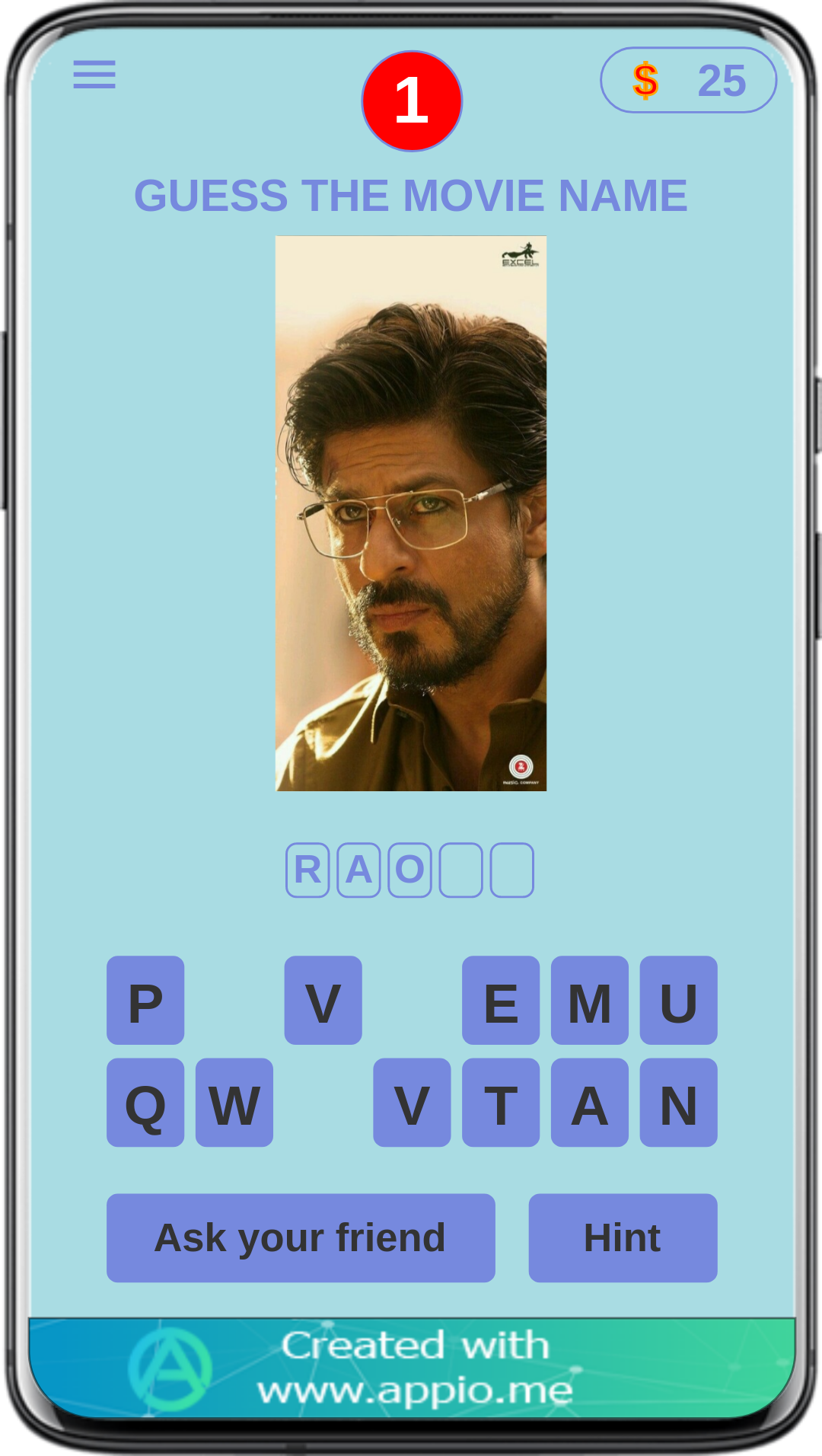 Captura de Tela do Jogo Shah Rukh Khan movies Game