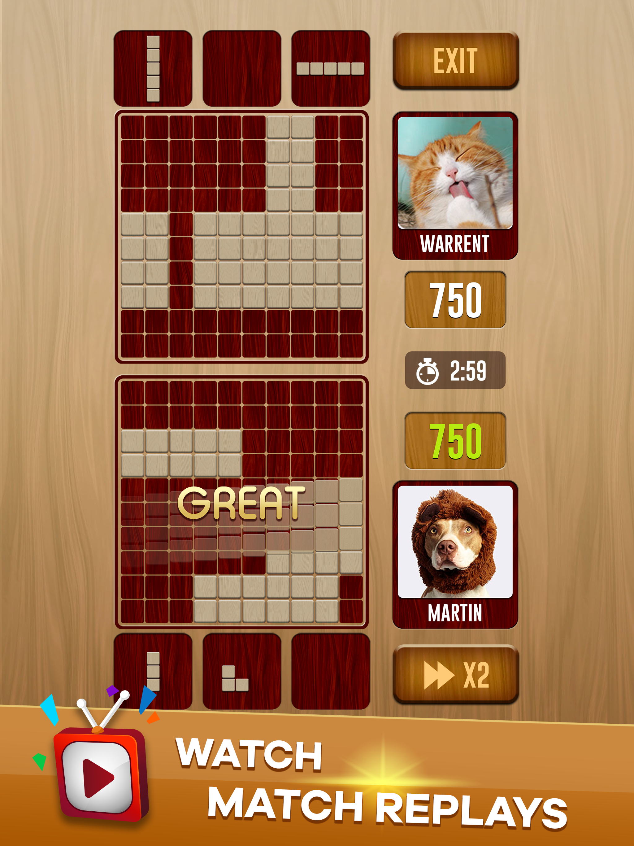 Woody Battle Block Puzzle Dual Game Screenshot