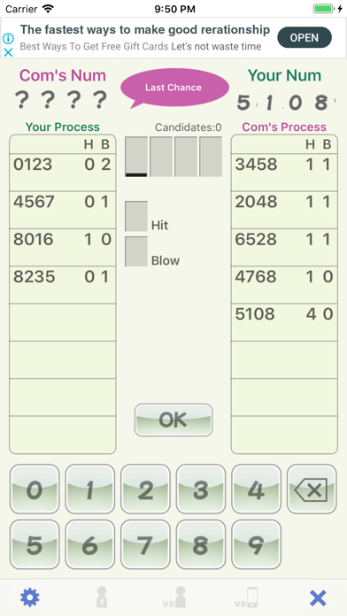 VersusHit&Blow Game Screenshot