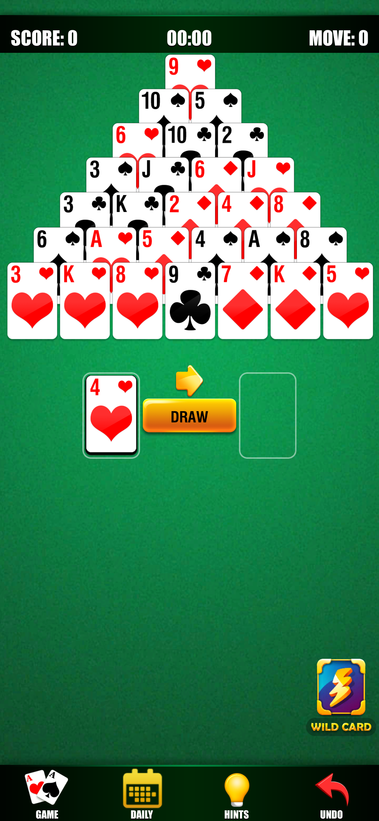 Screenshot of Pyramid Solitaire Daily Cards