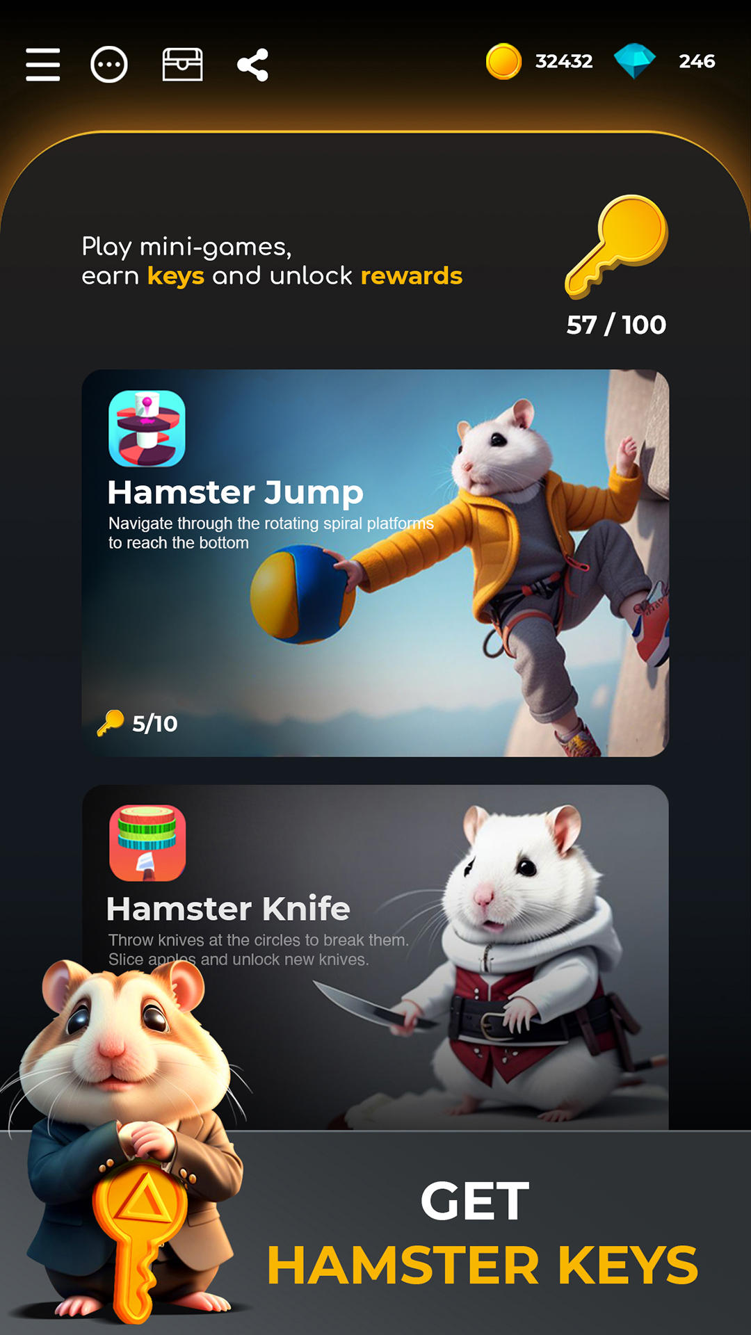 Hamster Keys - Mini Games Game Screenshot