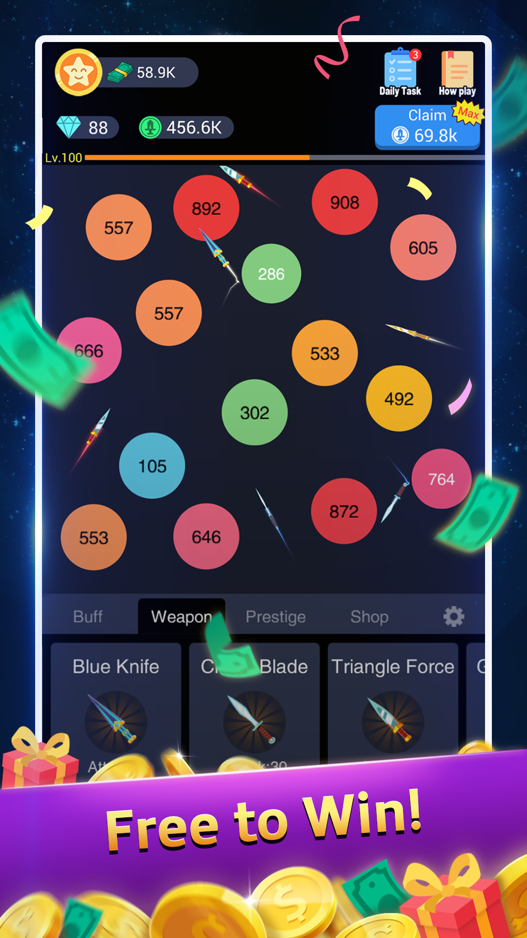 Screenshot of Crazy Knife - Idle to Win
