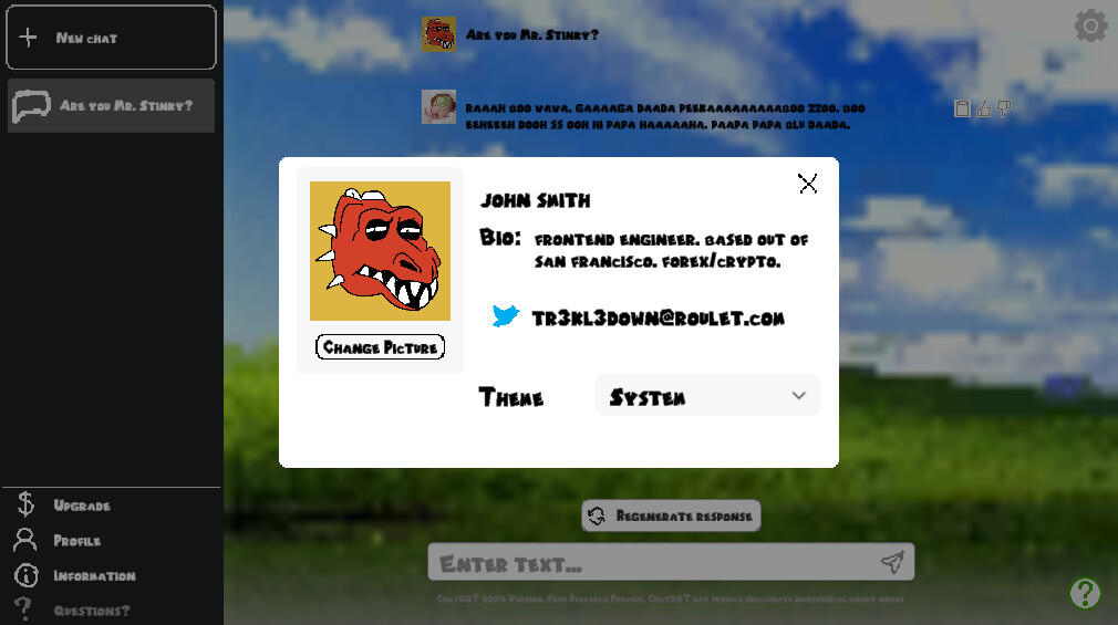 Screenshot of ChatBBT