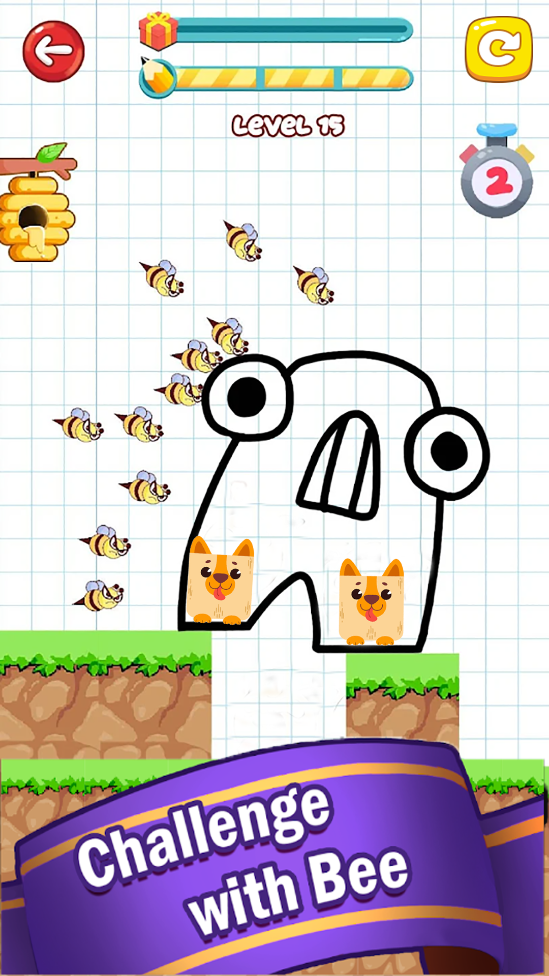 Dog vs Bee: Draw to Save Game 게임 스크린샷