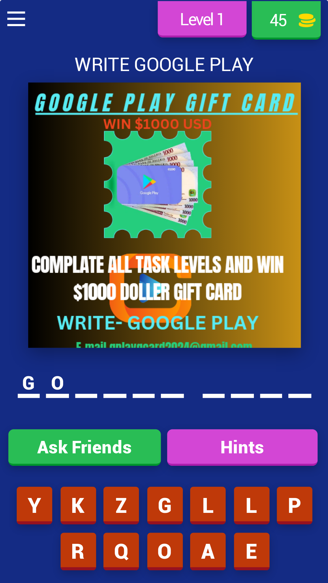 Carte-cadeau Google Play gratuite