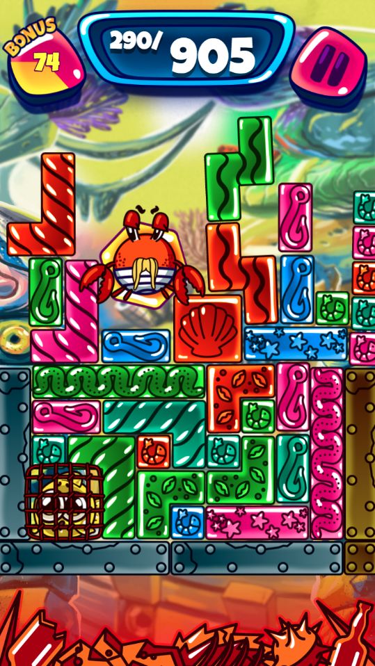 Screenshot of Crab and Fish: six corners in the hero's block