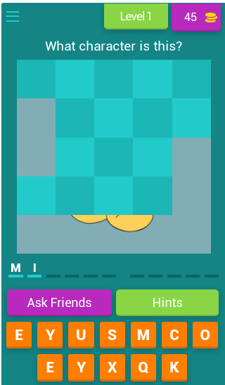 Cartoon Character Quiz Game Game Screenshot