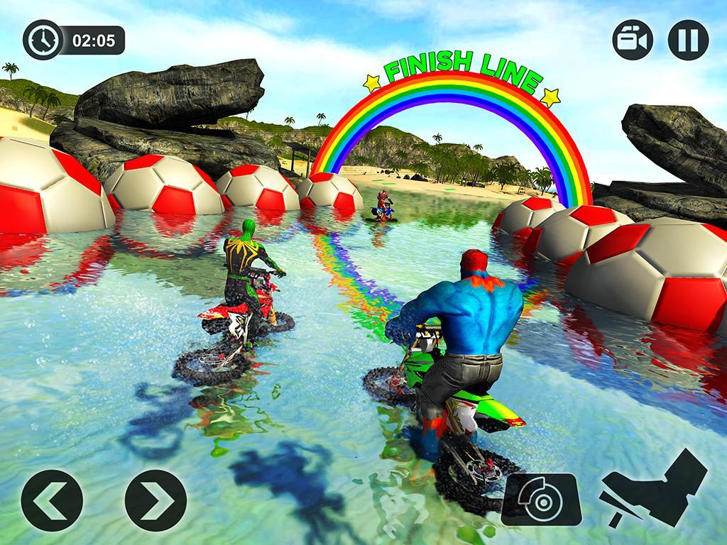 Superhero Water Surfer Bike Racing: Beach Racer Game Screenshot