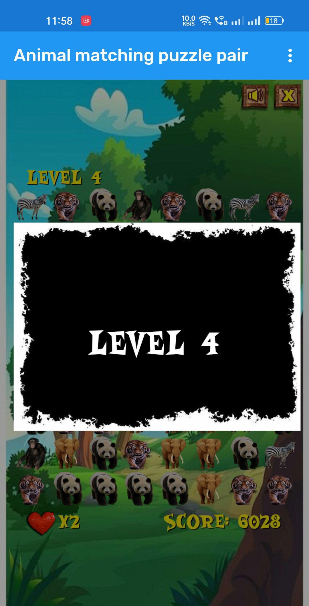 Animal matching puzzle pair screenshot game