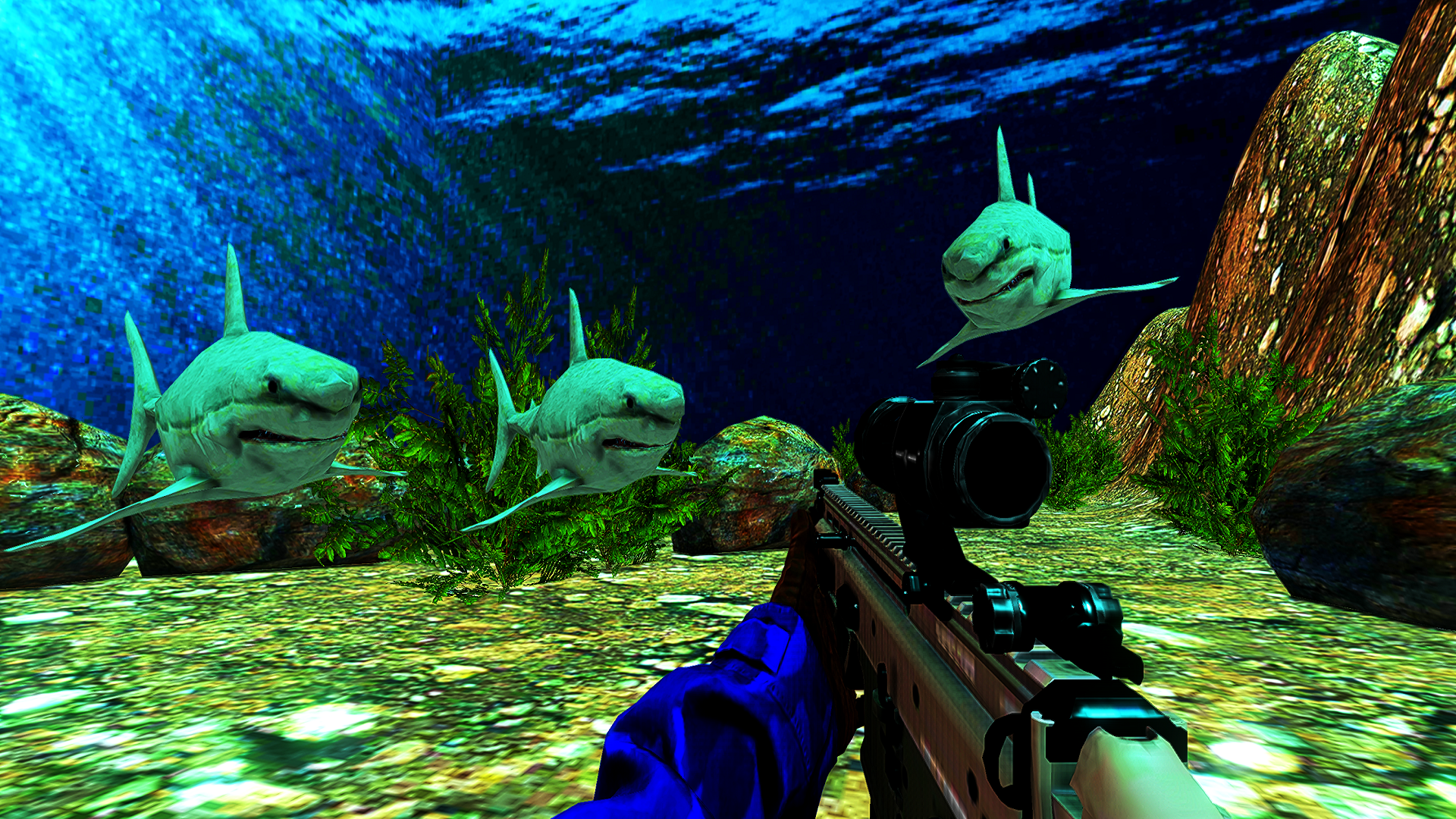 Wild Angry Shark Shooting Sim 게임 스크린샷