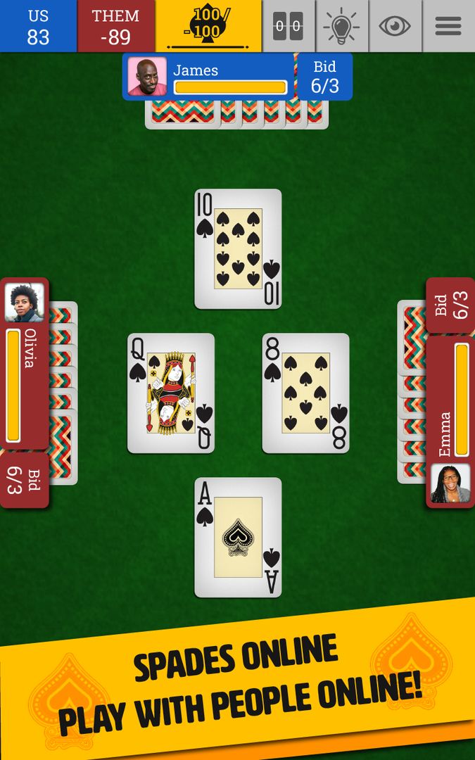 Spades: Free Card Game Classic 게임 스크린 샷