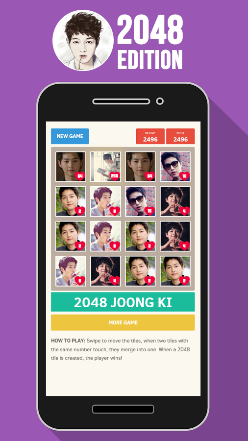 Скриншот игры 💘 2048 Song Joong Ki Game.