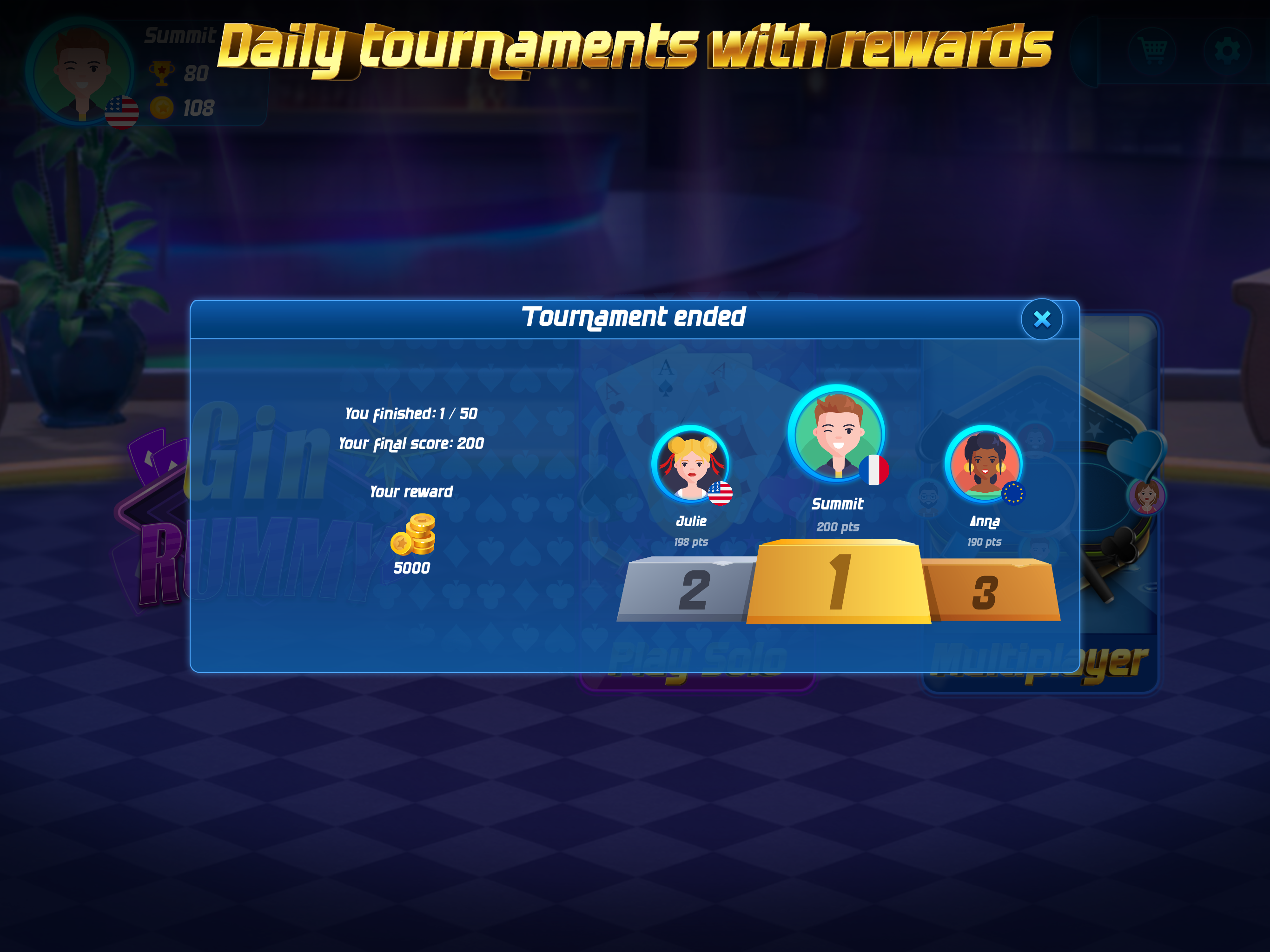 Screenshot of Gin Rummy Online