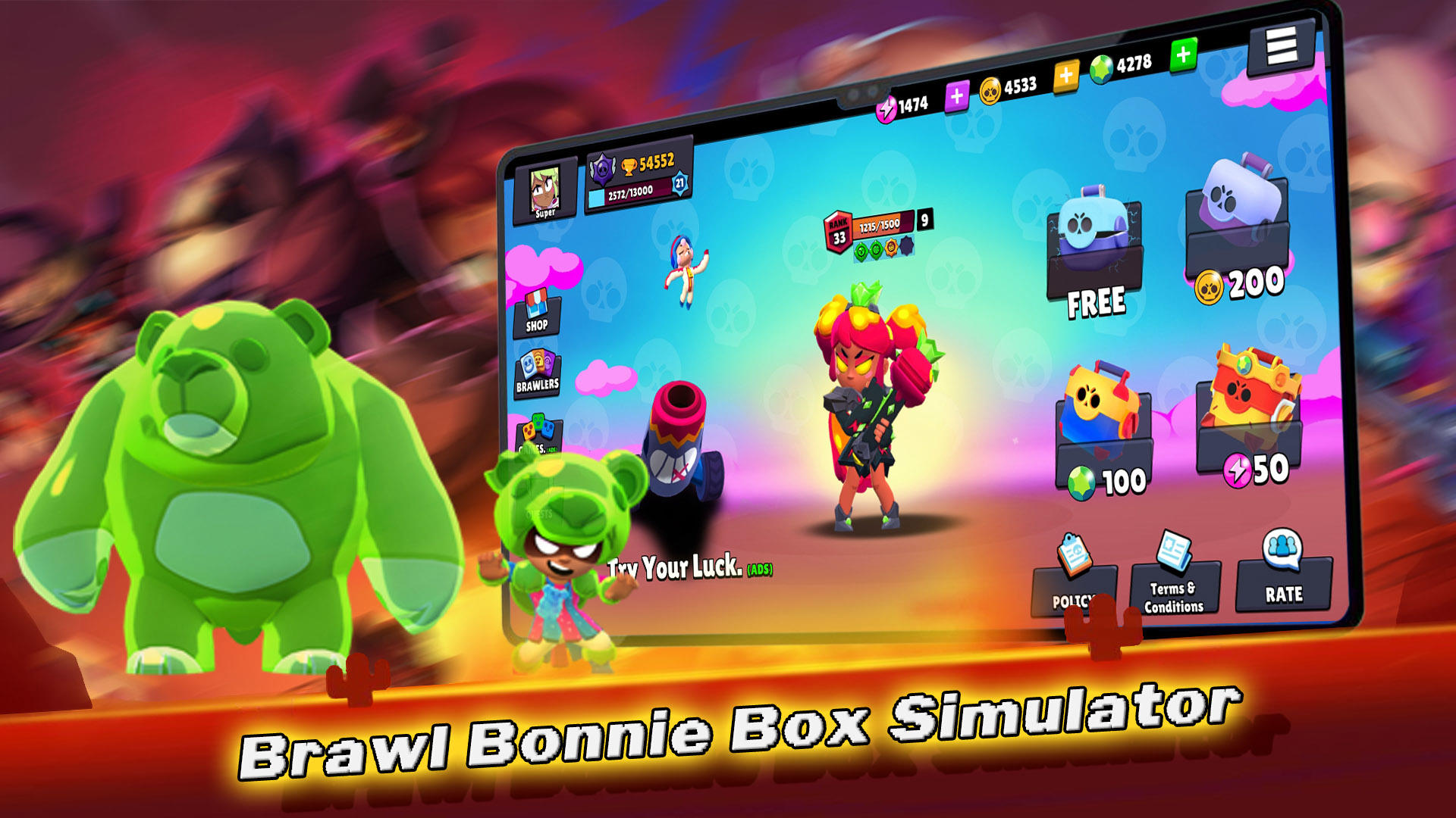 Screenshot of Brawl stars Bonnie simulator