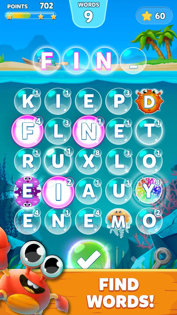 Bubble Words: 단어 게임 게임 스크린 샷