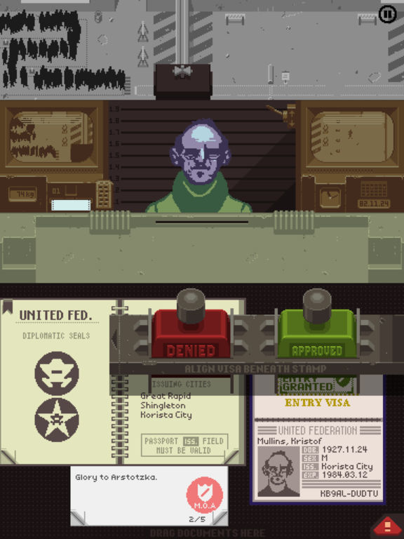 Screenshot from the game Papers, Please.